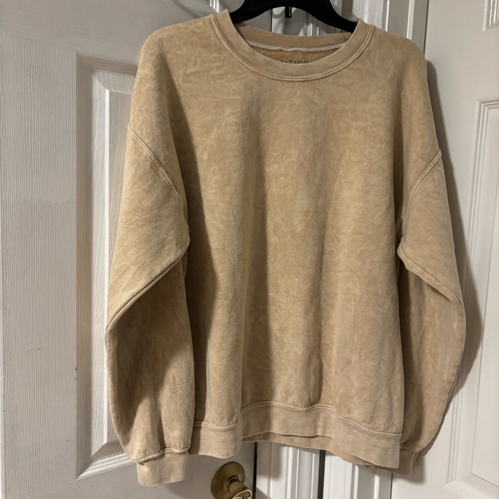 Casual Beige Tan Pullover Crewneck Sweatshirt 100% Cotton Size XL Unisex
